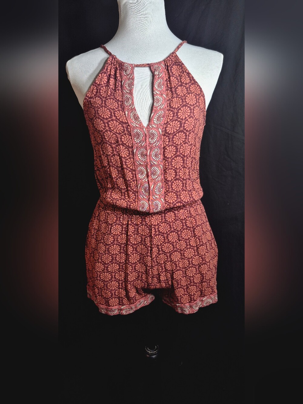 Aeropostale Rust Red Printed Halter Romper
